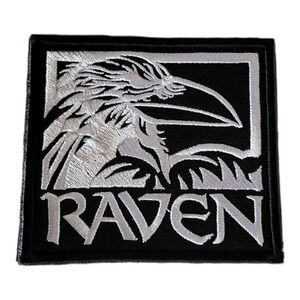 Black and White Embroidered Sew-on Removable Velcro Raven Patch